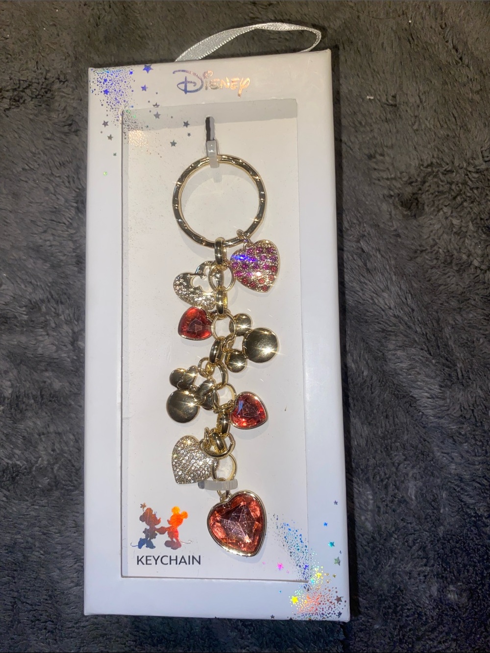 Disney Gold-Tone Heart Charm Keychain with Red and Pink Accents